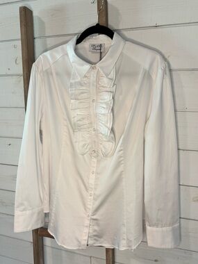 NWT Upland Bespoke Rifle Ruffle Blouse | Classic White | XL | NWT $245
